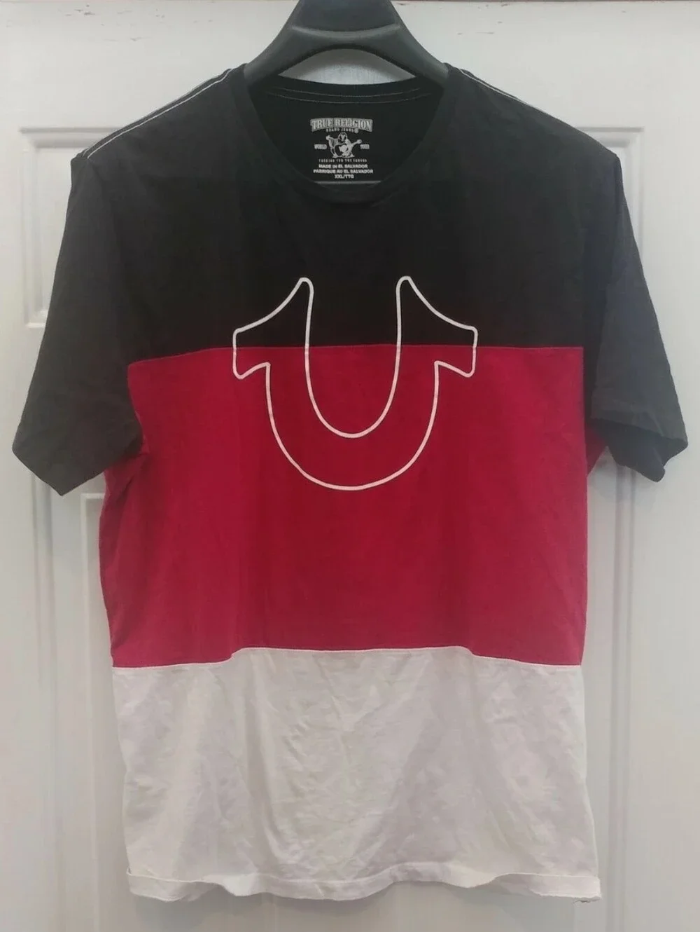 TRUE RELIGION MENS RED-BLACK-WHITE COTTON BIG LOGO SHORT SLEEVE T-SHIRT SIZE 2XL